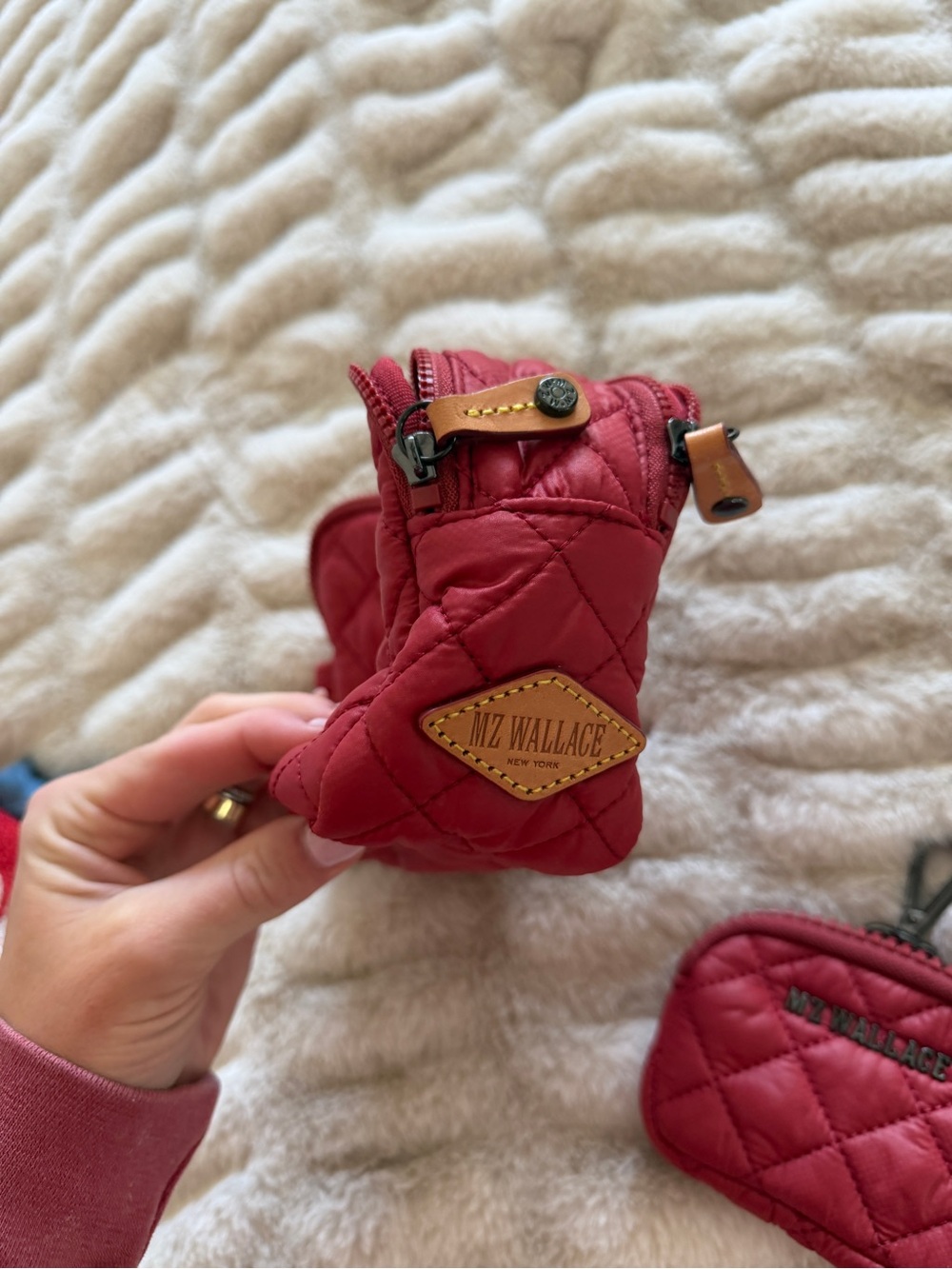 MZ Wallace Quilted Red Cosmetic Pouch with Matching Coin Key Case - Picture 2 of 5